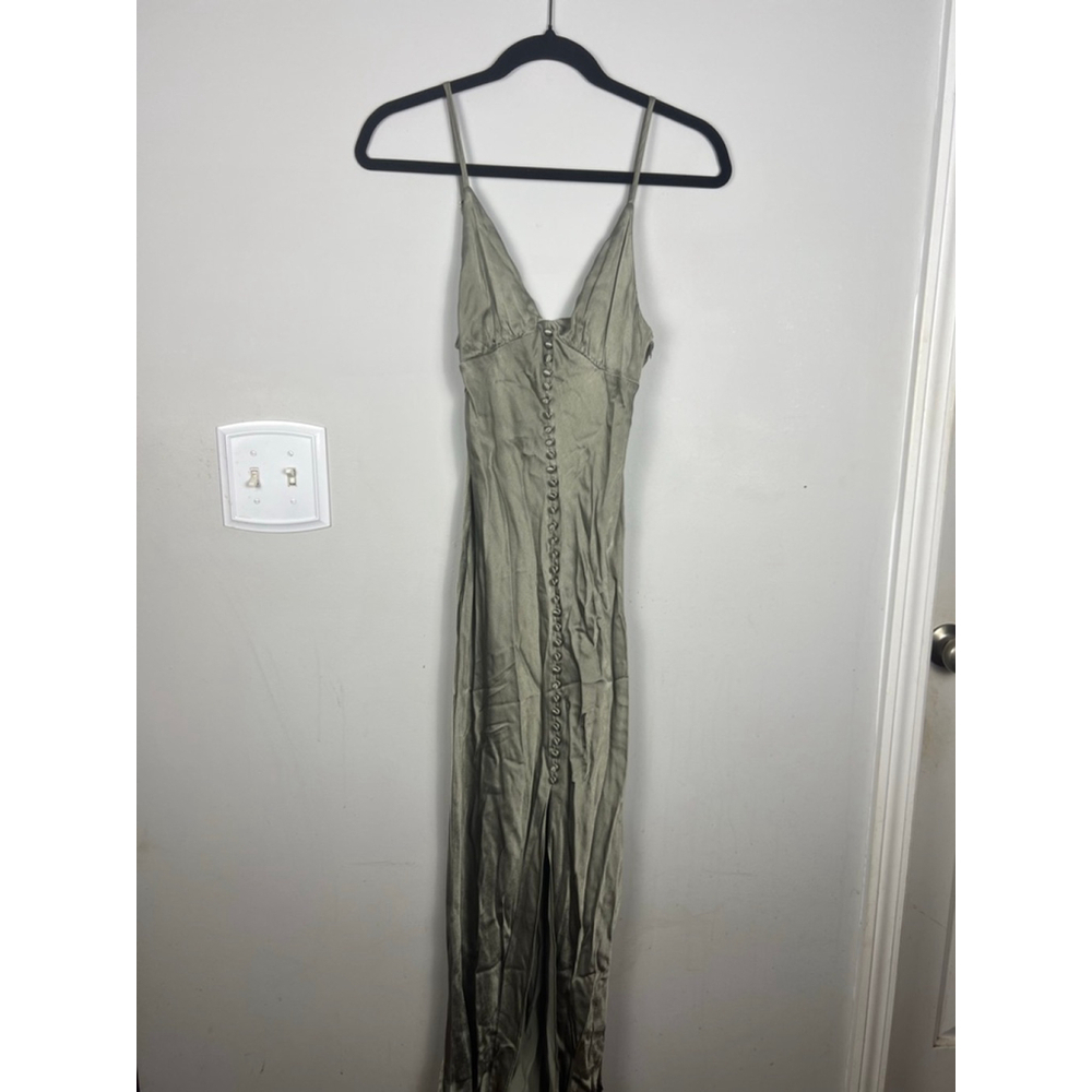 Shona Joy La Lune Bias Cut Midi Dress Size 6 Sage Satin Button Front Silky Forma - Picture 2 of 9